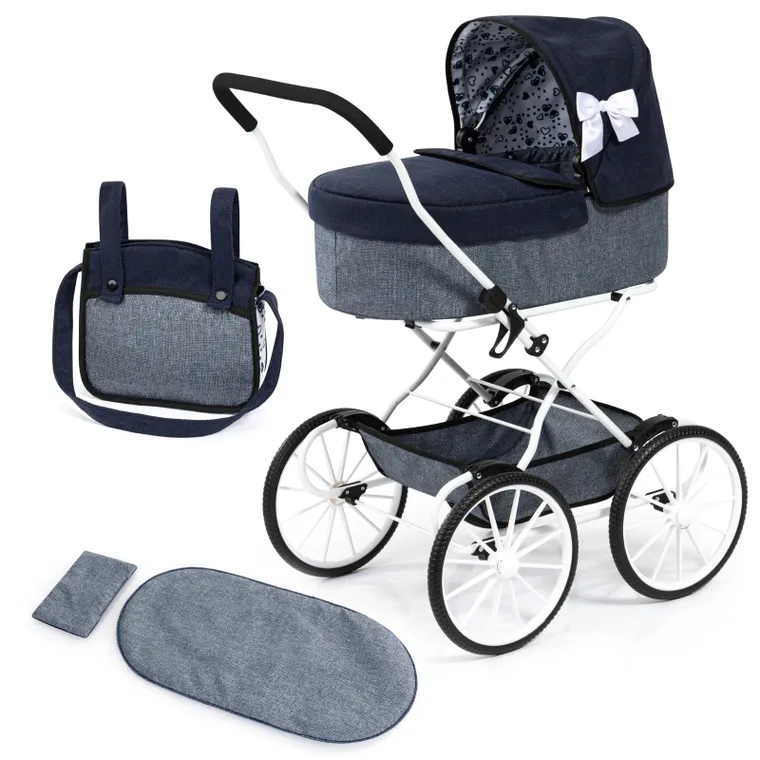 Bayer Design, Classic, głęboki wózek dla lalek z torbą i matą do przewijania, niebieski