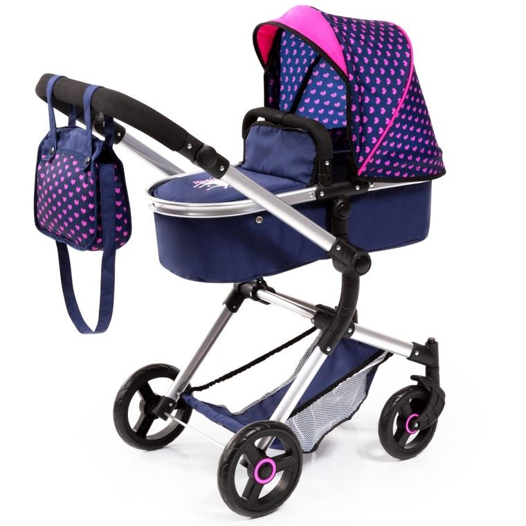Bayer Design, Neo Vario Combi, głęboki wózek dla lalek z torbą, niebieski z jednorożcem
