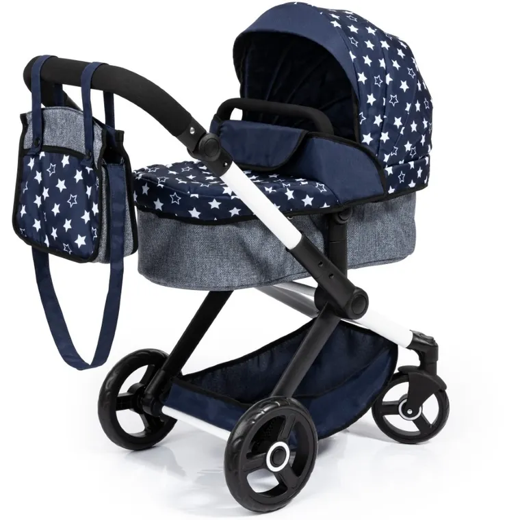 Bayer Design, Xeo Combi, głęboki wózek dla lalek z torbą, ciemnoniebieski z gwiazdkami