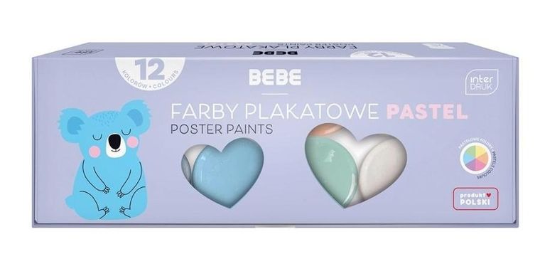 B&B Kids, farby plakatowe, pastelowe, 12 kolorów, 20 ml