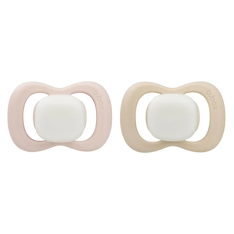 b.box, Glow in the dark, smoczek symetryczny 0-6m, róż/latte, 2 szt.