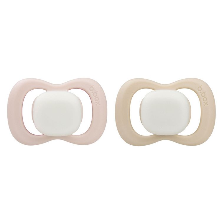 b.box, Glow in the dark, smoczek symetryczny, 6m+, róż/latte, 2 szt.
