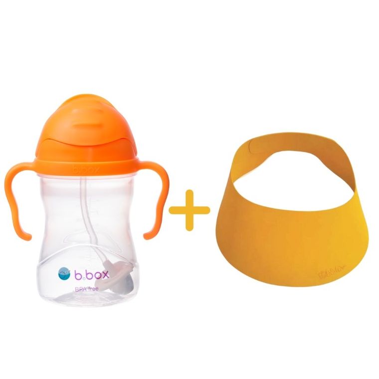 b.box, zestaw bidon ze słomką 240 ml, + Bbluv, daszek kąpielowy Käp, pomarańczowy