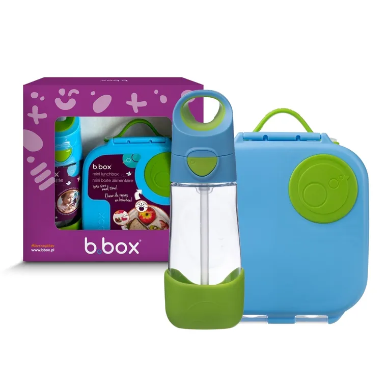 b.box, zestaw mini lunchbox + butelka tritanowa ze słomką, 450 ml, Ocean Breeze