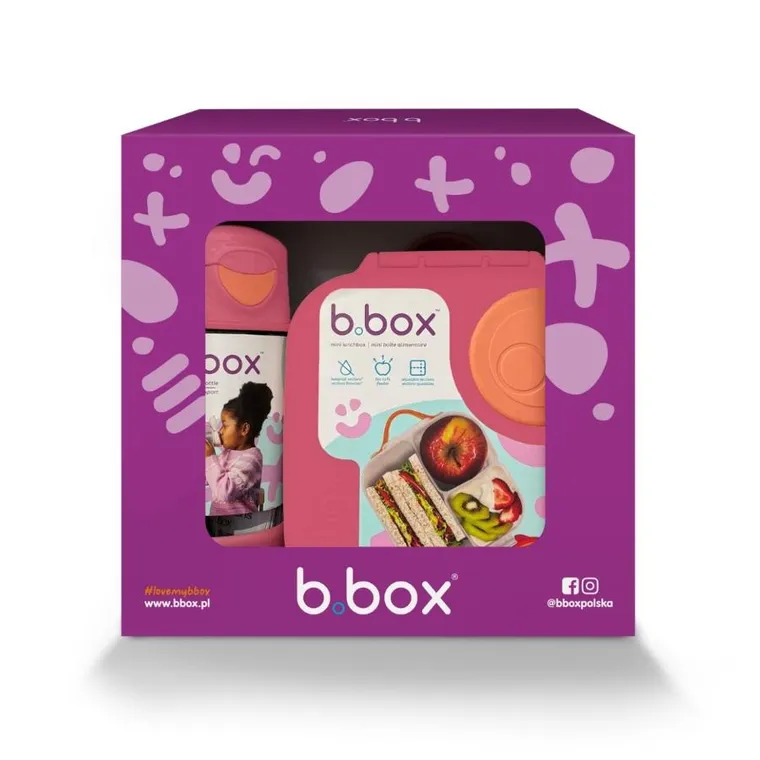 b.box, zestaw: sportowa butelka tritanowa, 450 ml + mini lunchbox, strawberry shake
