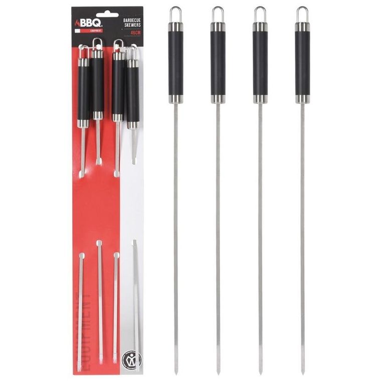 BBQ, szpikulce do szaszłyków, stalowe, 47 cm, 4 szt.