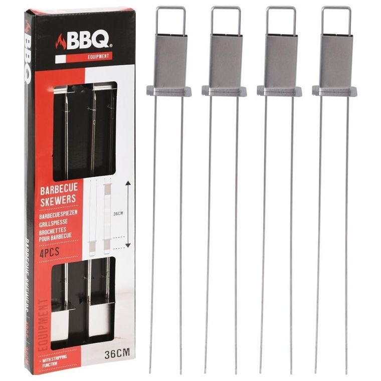 BBQ, szpikulce do szaszłyków, stalowe podwójne, 36 cm, 4 szt.