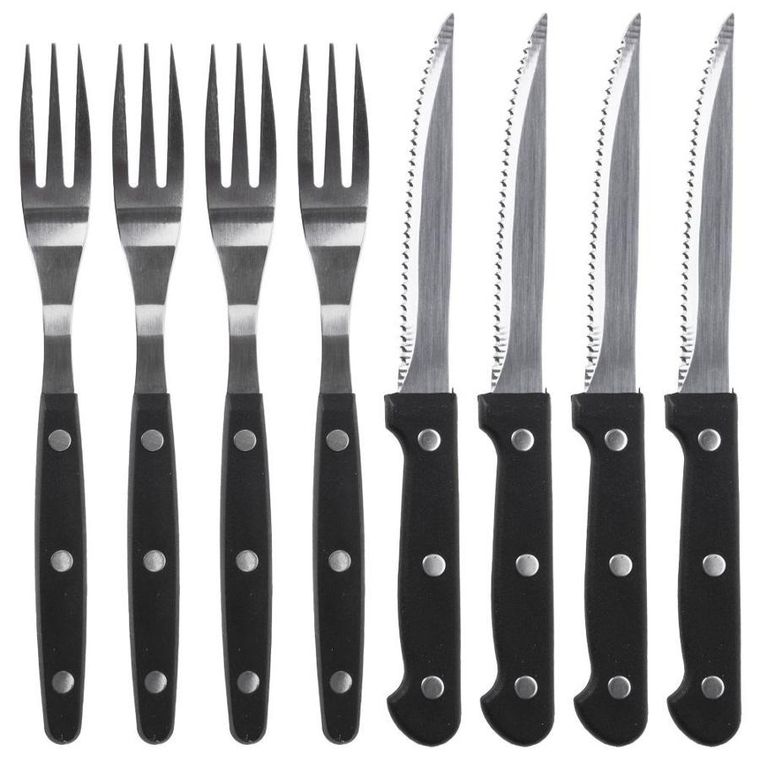 BBQ, sztućce do steków i burgerów, stalowe, 8 elementów