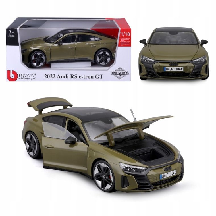 Bburago, 2022 Audi RS E-Tron GT, model pojazdu, green, 1:18