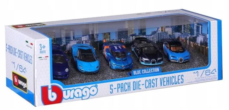 Bburago, Blue Collection, zestaw pojazdów metalowych, 1:64, 5 szt.