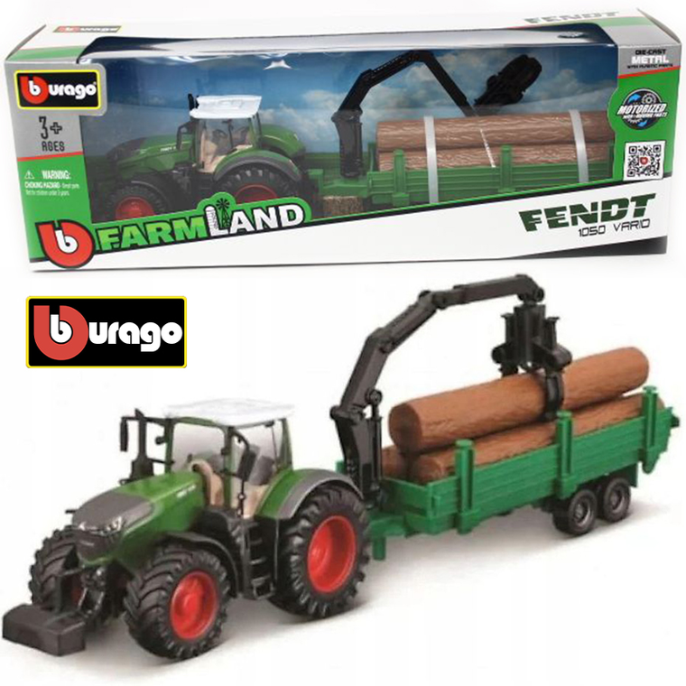 Bburago, Farm Land, Fendt 1050 Vario, traktor ze spedytorem drzew, 10 cm