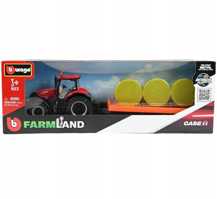 Bburago, Farmland, Case IH Optum 300 CVX, traktor z przyczepą, model pojazdu