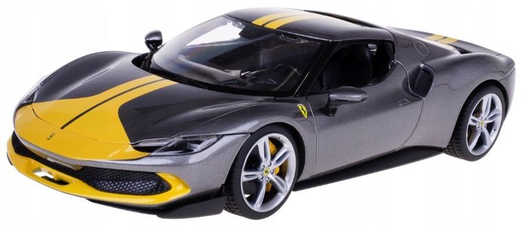 Bburago, Ferrari, 296 GTB Assetto, model pojazdu, grey/yellow, 1:18