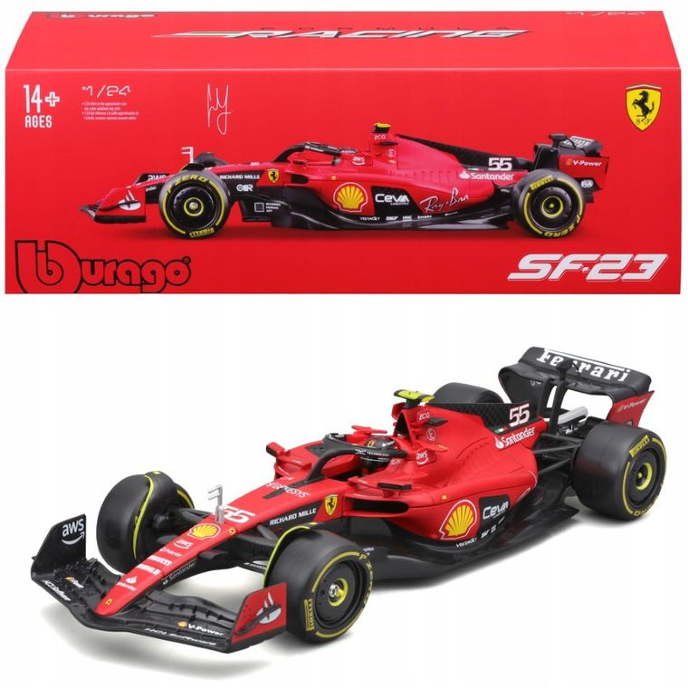 Bburago, Ferrari F1 Sf-23 #55 Carlos Sainz, bolid wyścigowy, 1:24