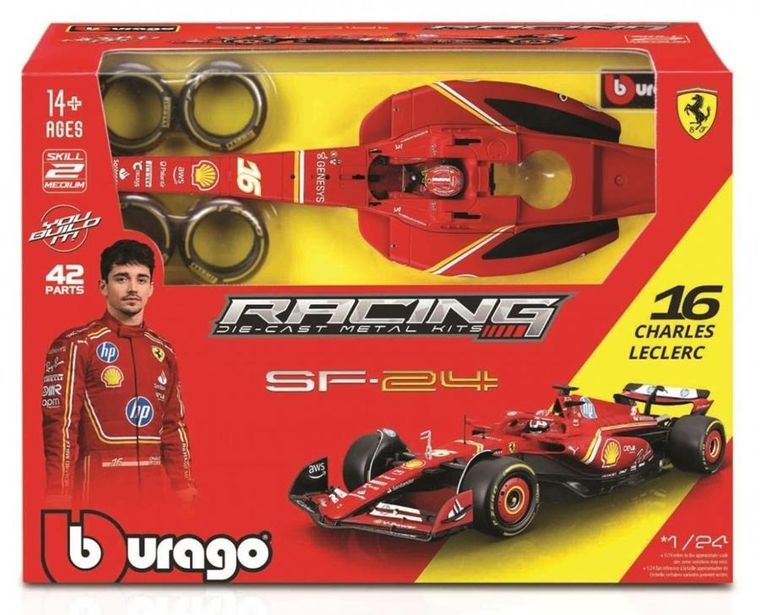 Bburago, Ferrari Model Kit With Helmet, Charles Leclerc, Bolid F1, model do składania, 1:24