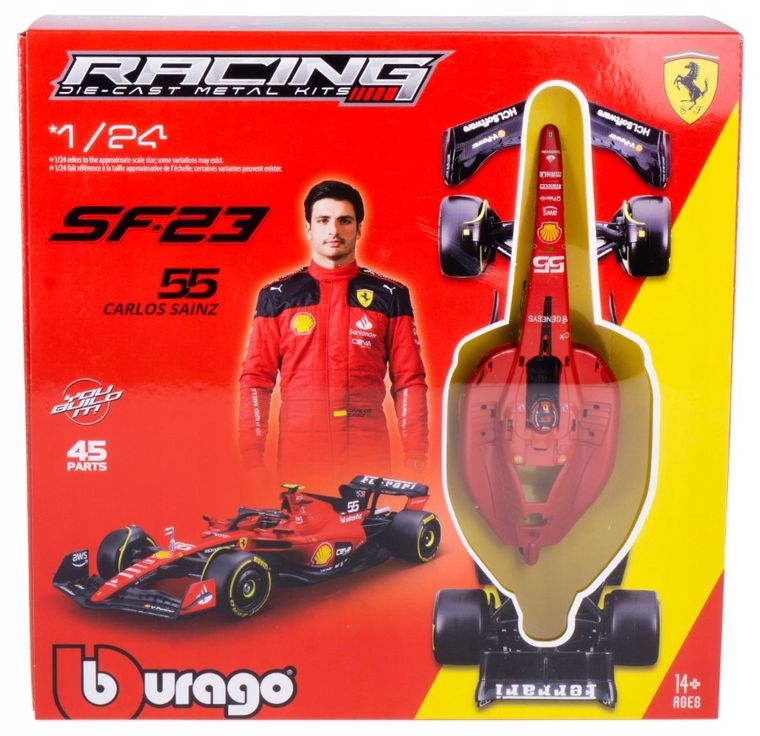 Bburago, Ferrari SF-23 Carlos Sainz, Bolid F1, model pojazdu do złożenia, 1:24