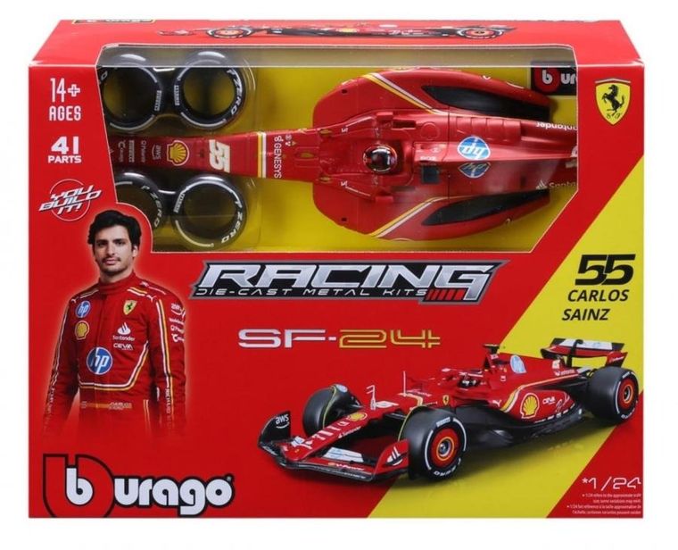 Bburago, Ferrari SF-24 Carlos Sainz do złożenia, Bolid F1, model pojazdu, 1:24