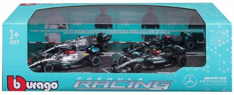 Bburago, Formula Racing, Mercedes AMG Petronas, zestaw modeli pojazdów, 1:43, 4 szt.
