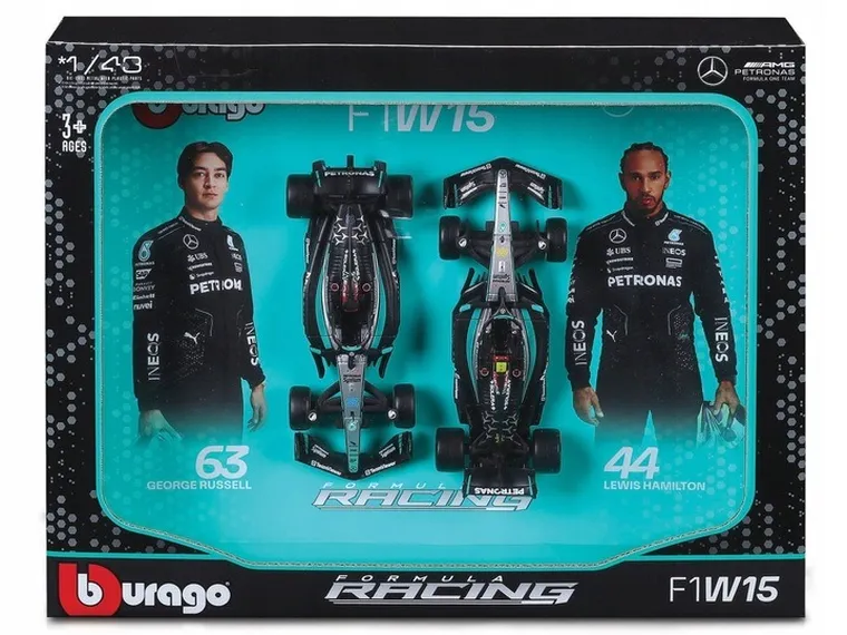 Bburago, Formula Racing, Mercedes AMG W15 2024, modele pojazdów, 1:43, 2 szt.