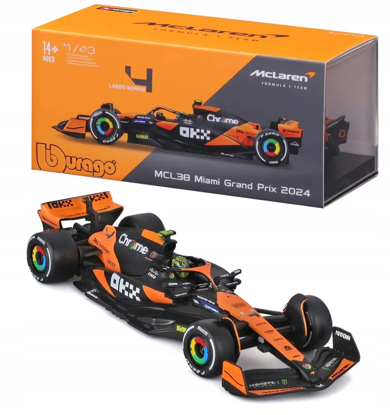 Bburago, McLaren F1 MCL38 Miami GP, Bolid F1, model pojazdu, 1:43