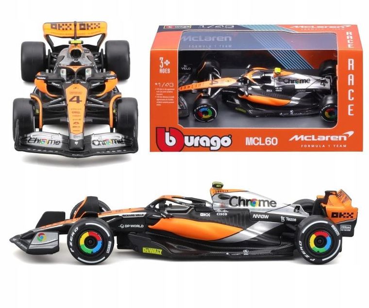 Bburago, McLaren F1 Team MCL60 Lando Norris, model pojazdu wyścigowego, 1:43