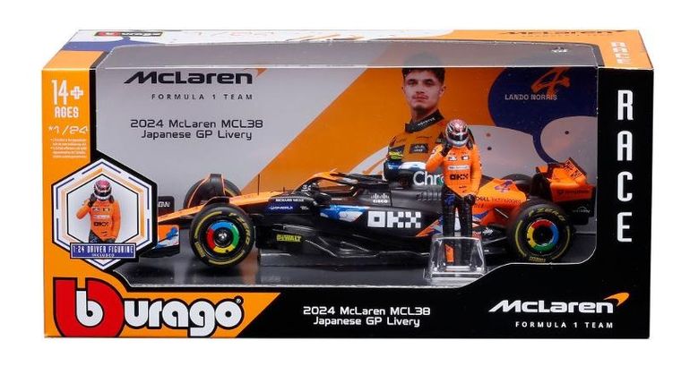 Bburago, McLaren MCL38 GP Japonii 2024 Norris, Bolid F1, model pojazdu, 1:24