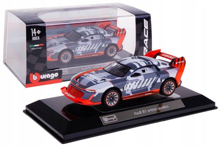 Bburago, Race Audi S1 E-Tron Quattro, model pojazdu, grey, 1:43