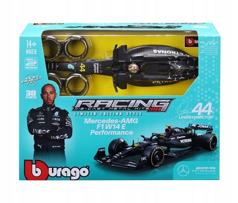 Bburago, Racing, Mercedes-Benz Amg F1 W14 E Performance, Bolid F1, model do składania, 1:24