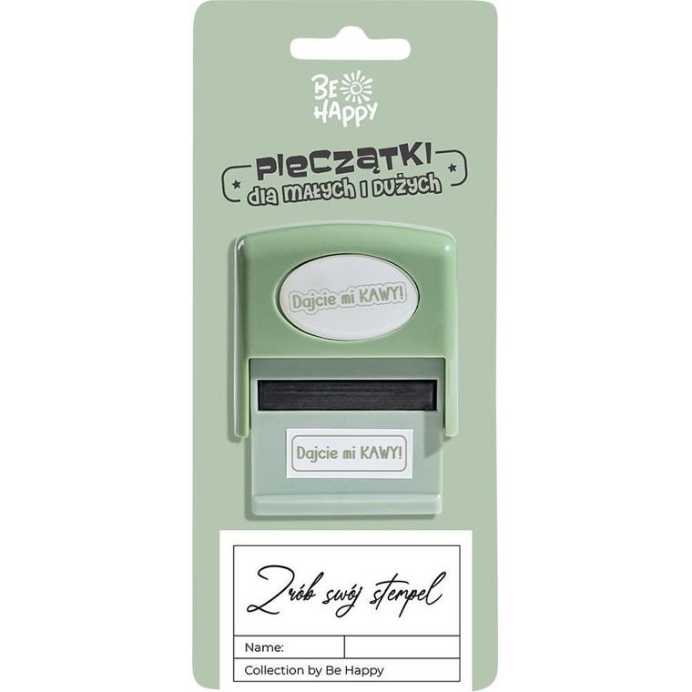 Be Happy, pieczątka z napisem, Dajcie mi kawy