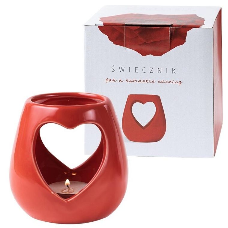 Be Happy, świecznik, w kształcie serca, ceramiczny