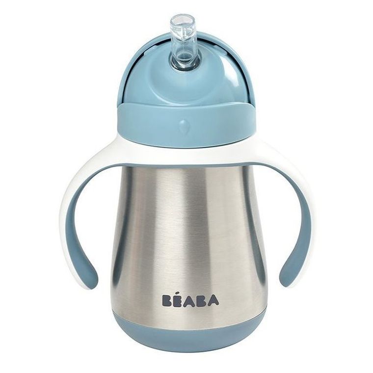 Beaba, butelka kubek niekapek, stalowa, ze słomką, windy blue, 250 ml
