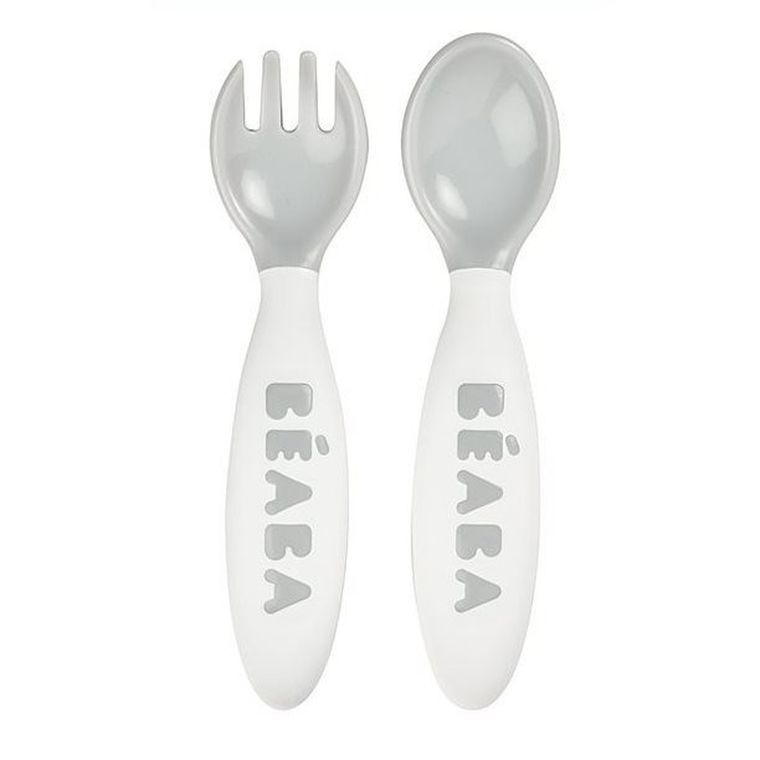 Beaba, sztućce plastikowe w etui, szare