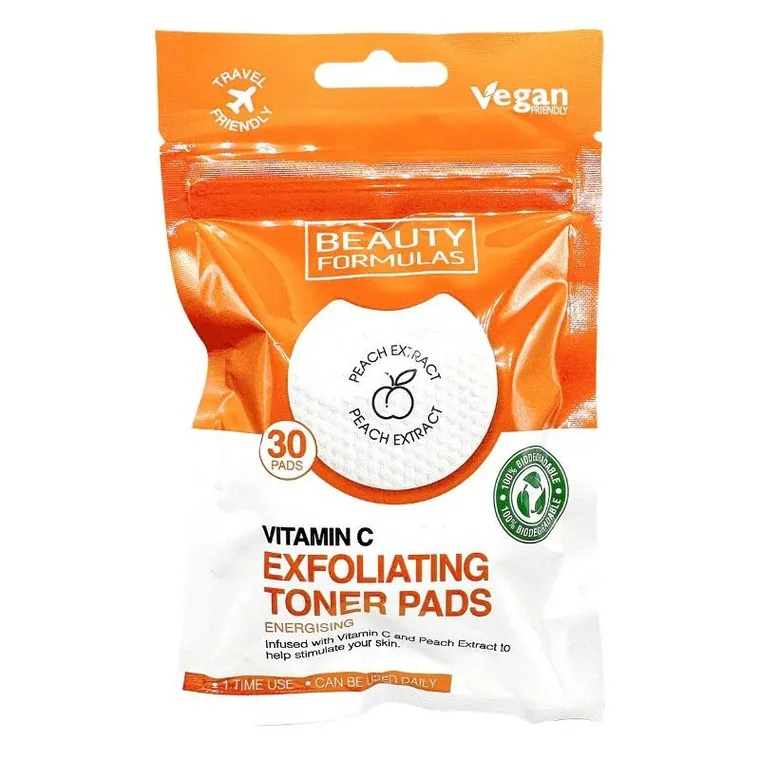 Beauty Formulas, Exfoliating Toner Pads, nasączone płatki złuszczające i energetyzujące, 30 szt.