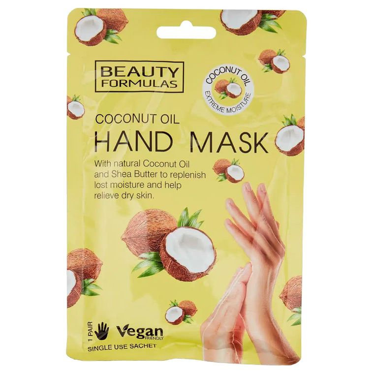 Beauty Formulas, Hand Mask, regenerująca maska do dłoni, Coconut Oil, 1 para