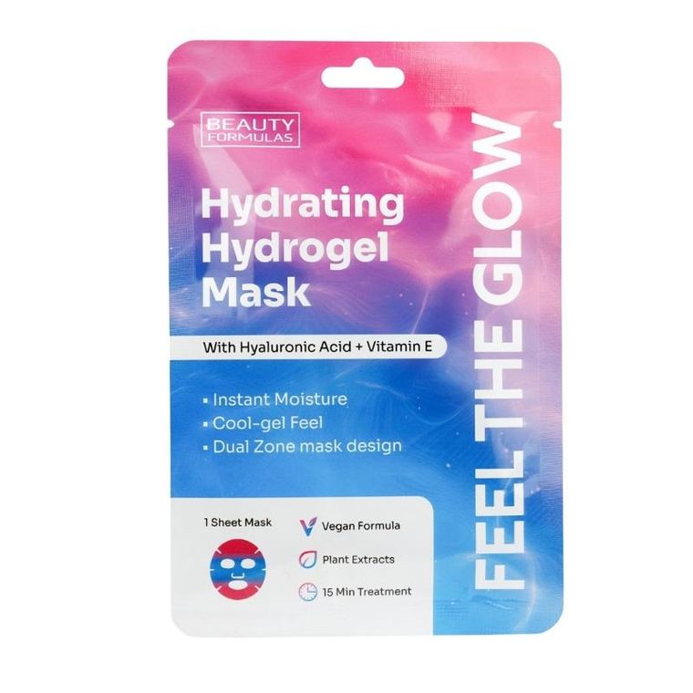 Beauty Formulas, hydrożelowa maska nawilżająca z kwasem hialuronowym + witaminą E, 1 szt.