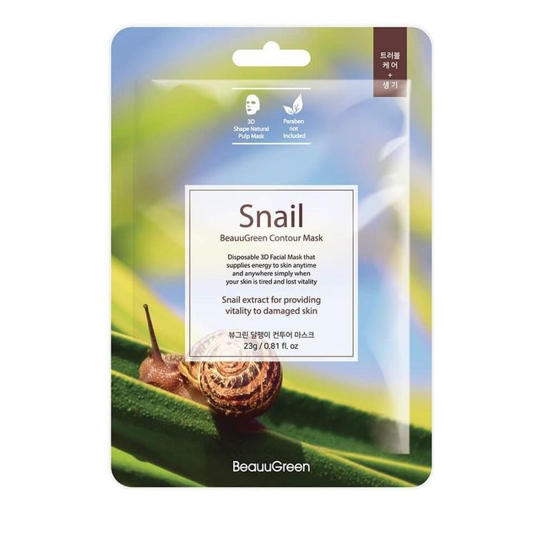 BeauuGreen, Snail Contour Mask, koreańska maseczka ze śluzem ślimaka, 23 ml