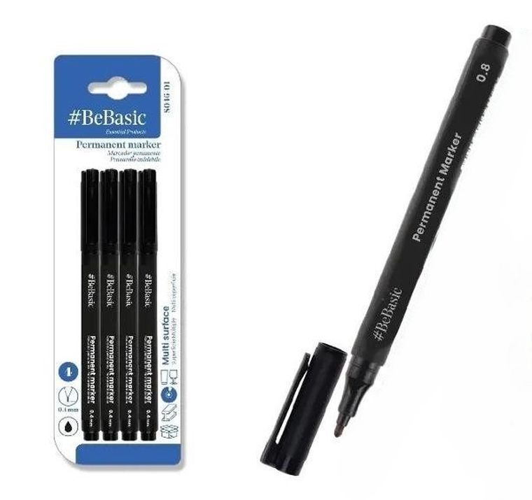 BeBasic, marker permanentny, czarny, 4 szt.