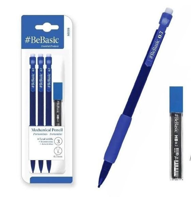 BeBasic, ołówek automatyczny z rysikami, HB, 0.7 mm, 3 szt.