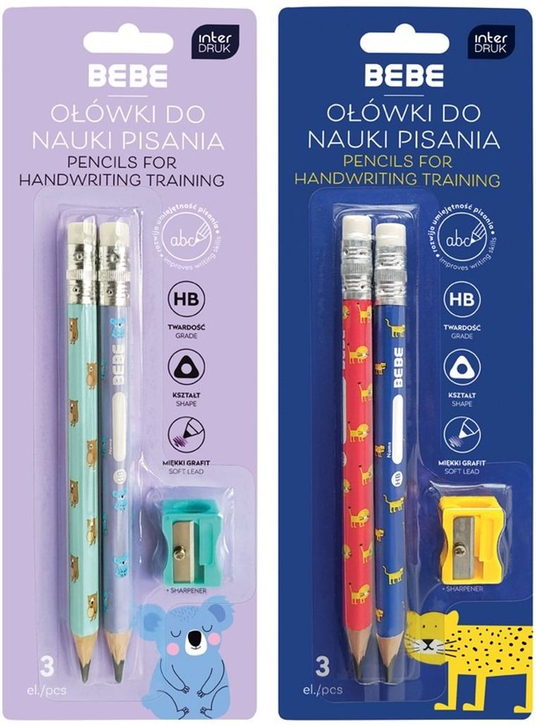 Bebe, Kids, ołówki do nauki pisania z temperówką, 2 szt.