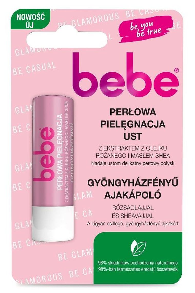 Bebe, pomadka ochronna, perłowa pielęgnacja ust z ekstraktem z olejku różanego i masłem shea, 49g