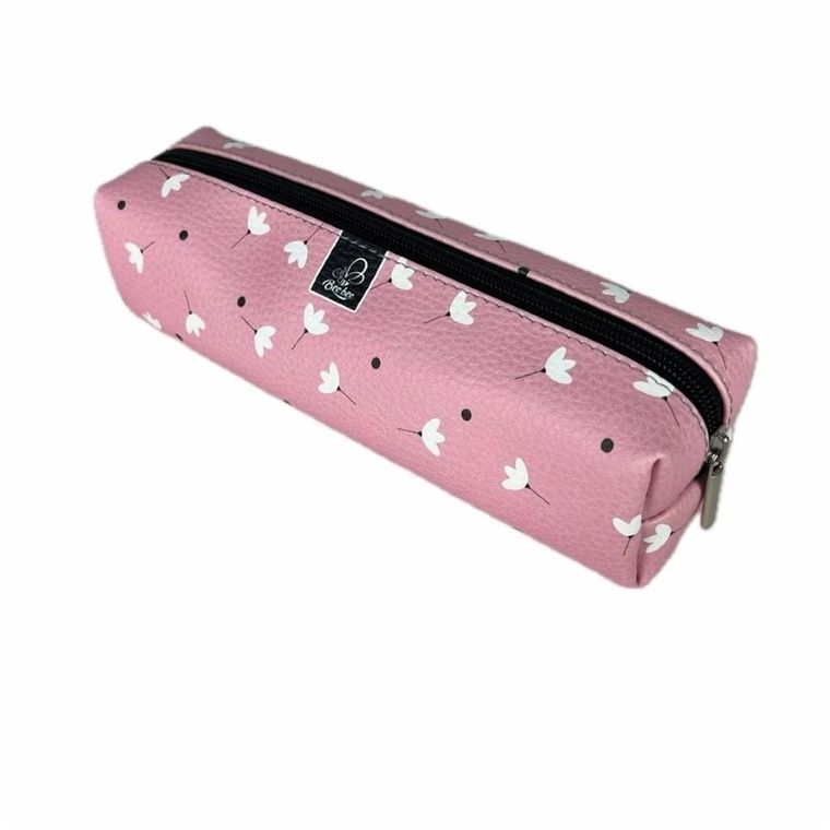 Bee-bee, piórnik, prostokąt, kostka, Kwiatki białe w różu