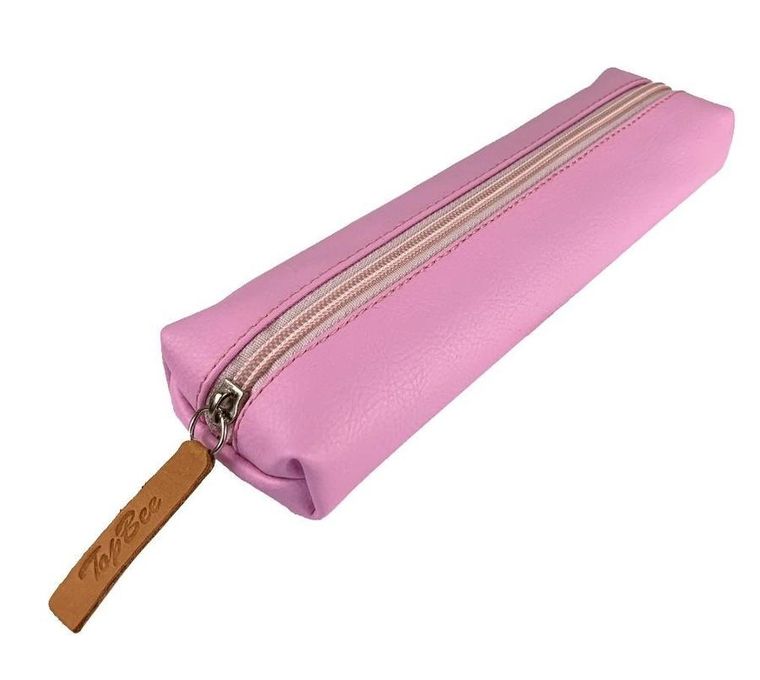 Bee-bee, piórniki jamnik, ekoskóra, róż pastel