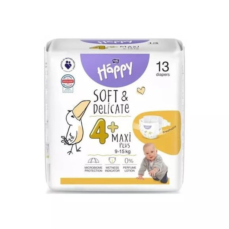 Bella, Baby Happy, pieluszki jednorazowe, rozmiar 4+ maxi plus, 9-15 kg, 13 szt.