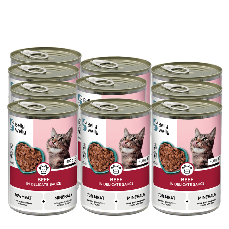 Belly welly, Standard, mokra karma dla kota z wołowiną, 400g, 10 szt.
