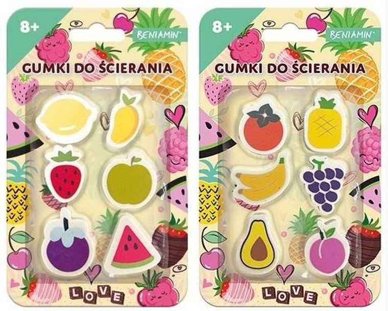 Beniamin, gumki do ścierania, owoce, 6 szt.