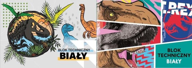 Beniamin, Jurassic World, blok techniczny, biały, A4, 10 kartek, 1 szt.