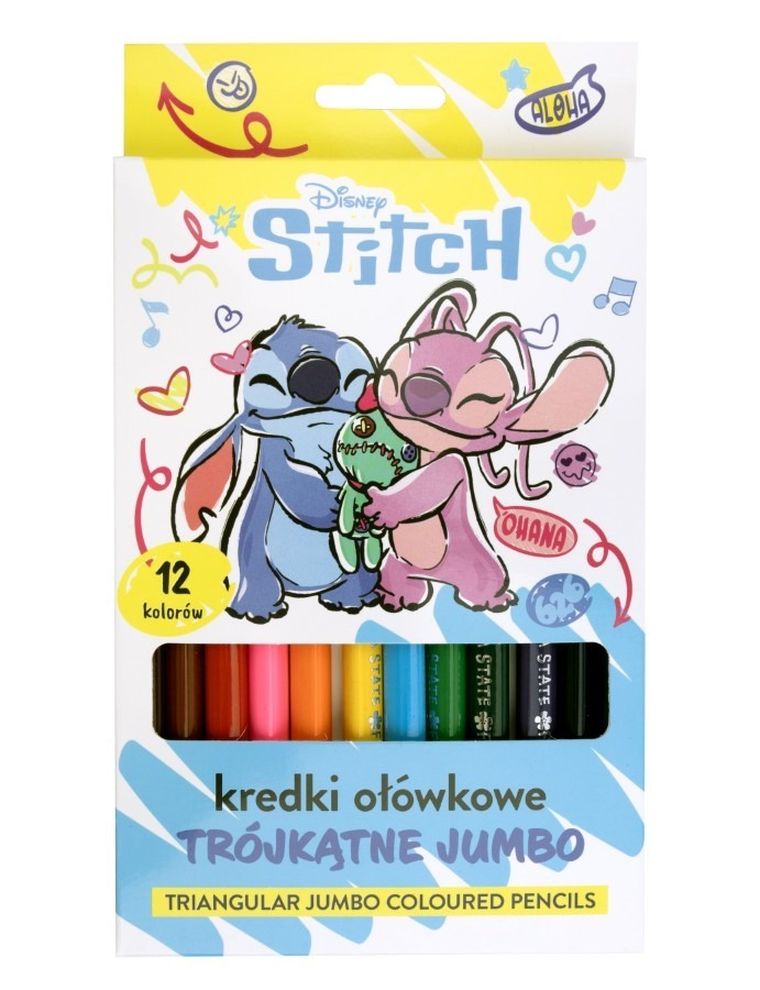Beniamin, Lilo i Stitch, Jumbo, kredki ołówkowe trójkątne, 12 kolorów