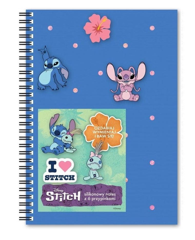 Beniamin, Lilo i Stitch, notes na spirali z przypinkami, A5, 80 kartek, kratka, niebieski, 1 szt.