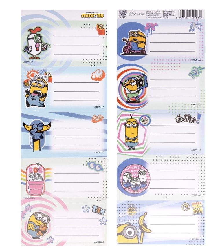 Beniamin, Minionki, naklejki na zeszyty