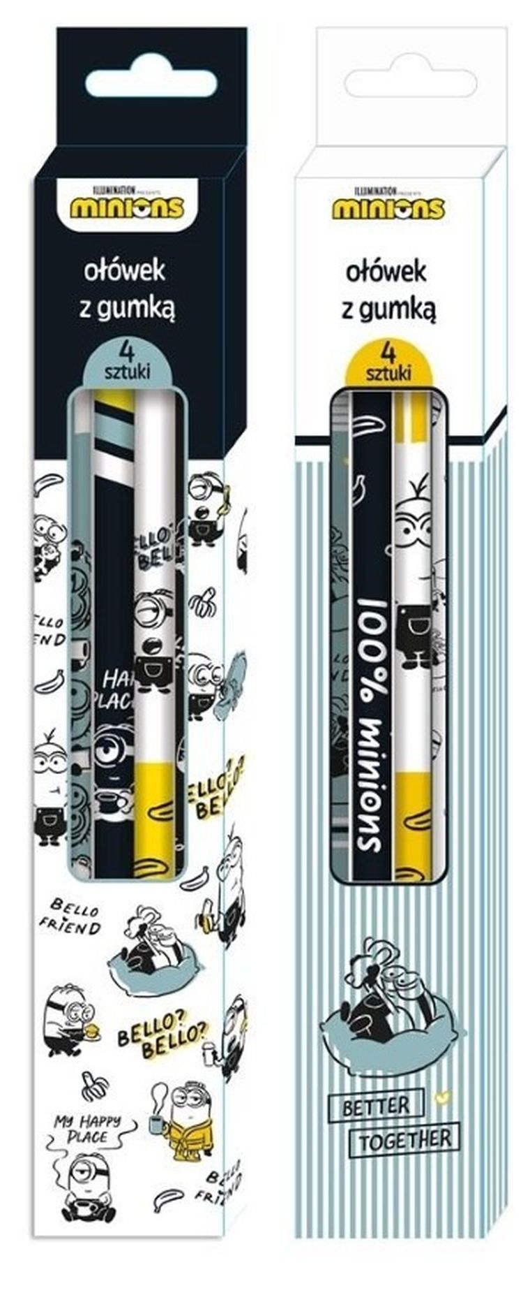 Beniamin, Minionki, ołówek z gumką, 4 szt.